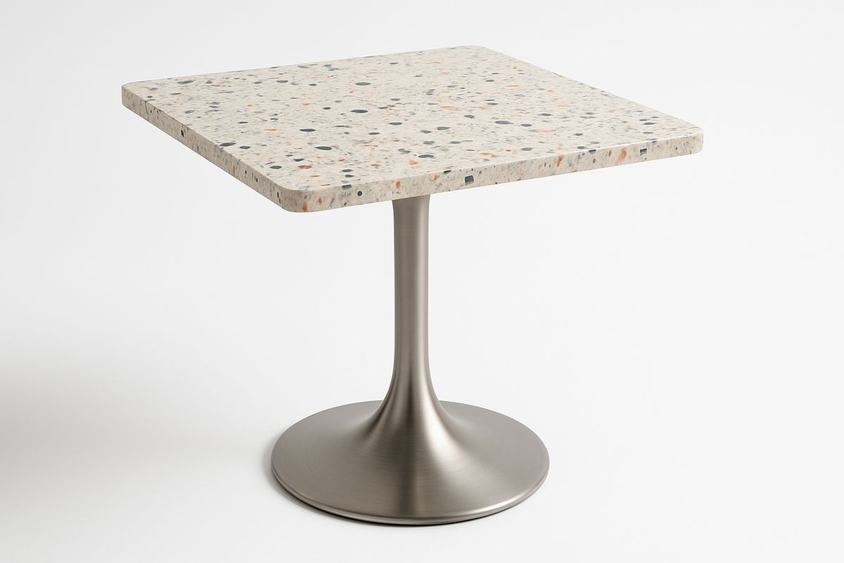 Square Terrazzo Table with Stainless Steel Base 70(L)cm-Ranovalti