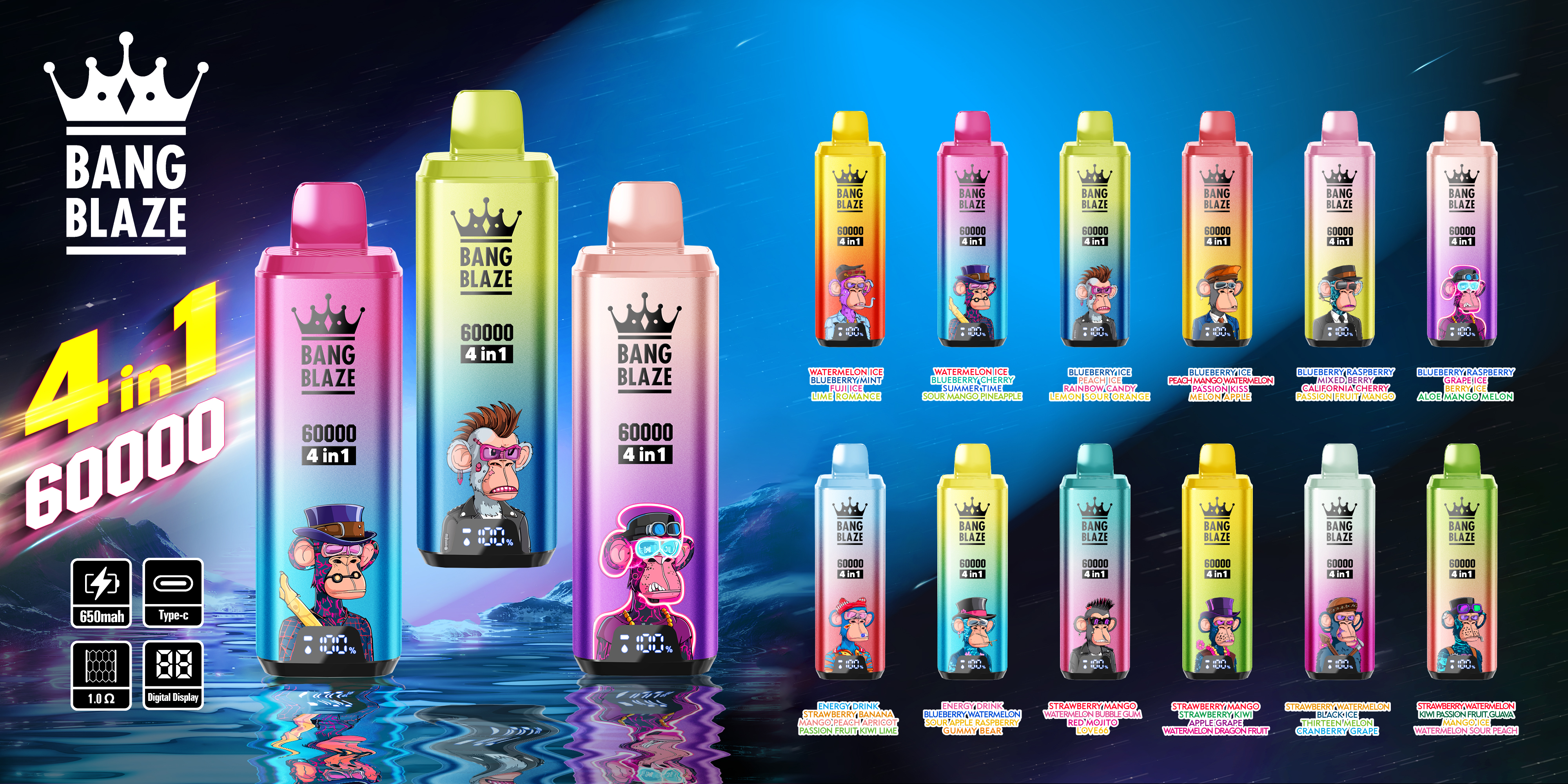 福袋：BANG LEADER STOLL 300K Puffs+ Bang Leader 110K Puffs 6 in 1+ Bang Disposable Vape 120,000 Puffs + Bang Blaze 60000 Puffs+Bang Leader 80K Puffs 3 in 1