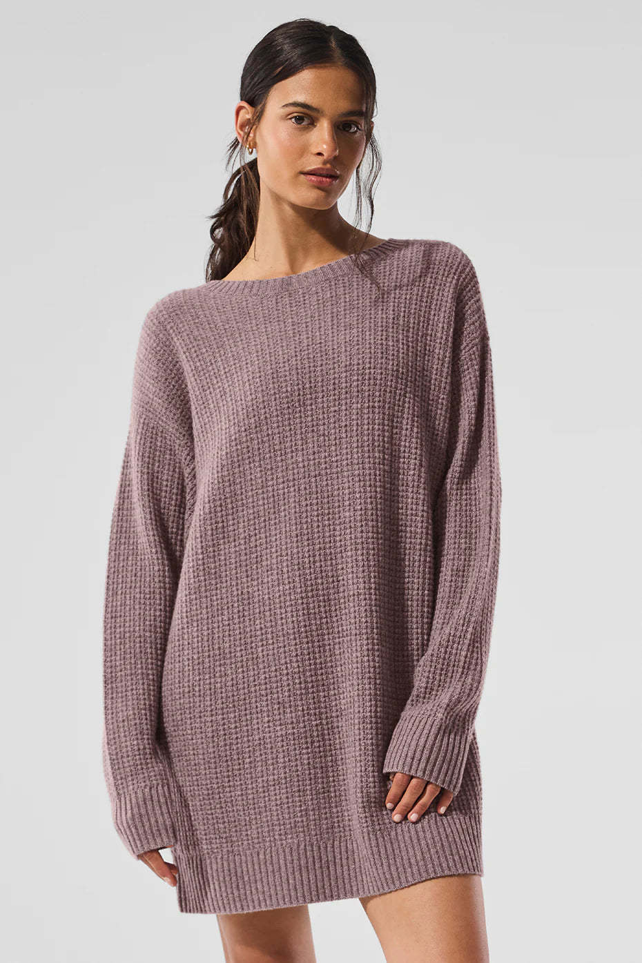 Relaxed Fit Lavender Ribbed Midi Dress, Casual Chic Loungewear