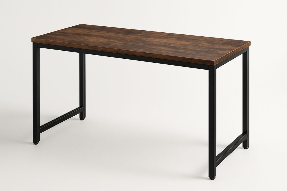 Wood and Metal Rectangular Desk 120cm x 60cm Dark Brown/Black