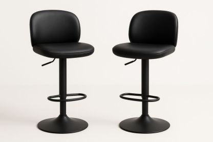 Adjustable PU Leather Swivel Bar Stool Set Black