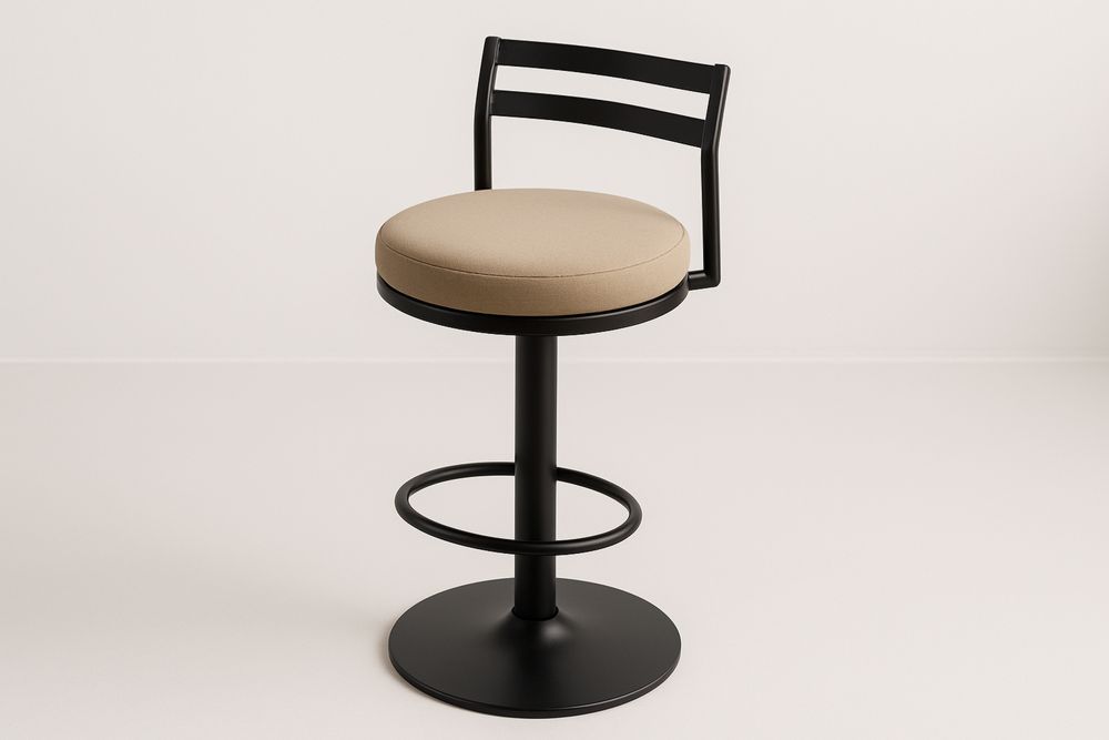Metal Bar Stool with Cushioned Seat Black/Beige 75cm
