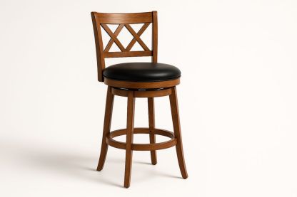 Wooden Swivel Bar Stool with Faux Leather Seat and Cross-Back Design 105cm High Brown/Black