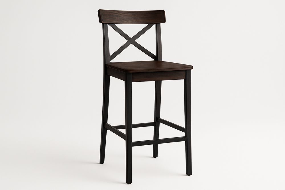 Wooden Bar Stool with X-Back Design in Dark Wood 104cm