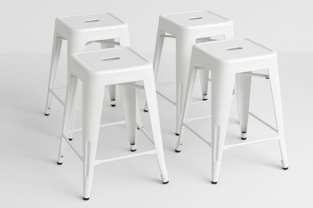 Set of 4 Metal Bar Stools White 76cm
