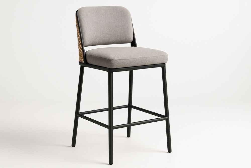 Grey Fabric Bar Stool with Black Metal Frame 75cm