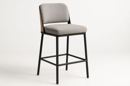 Grey Fabric Bar Stool with Black Metal Frame 75cm