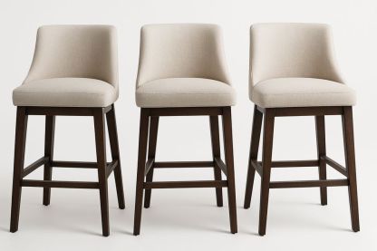 Set of 3 Beige Polyester Upholstered Wooden Frame Bar Stools 60cm