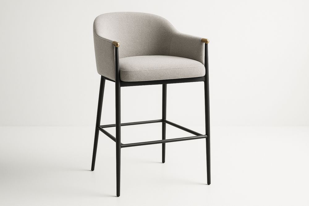Bar Stool with Upholstered Seat and Metal Frame in Soft Grey 110cm