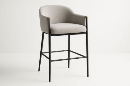 Bar Stool with Upholstered Seat and Metal Frame in Soft Grey 110cm