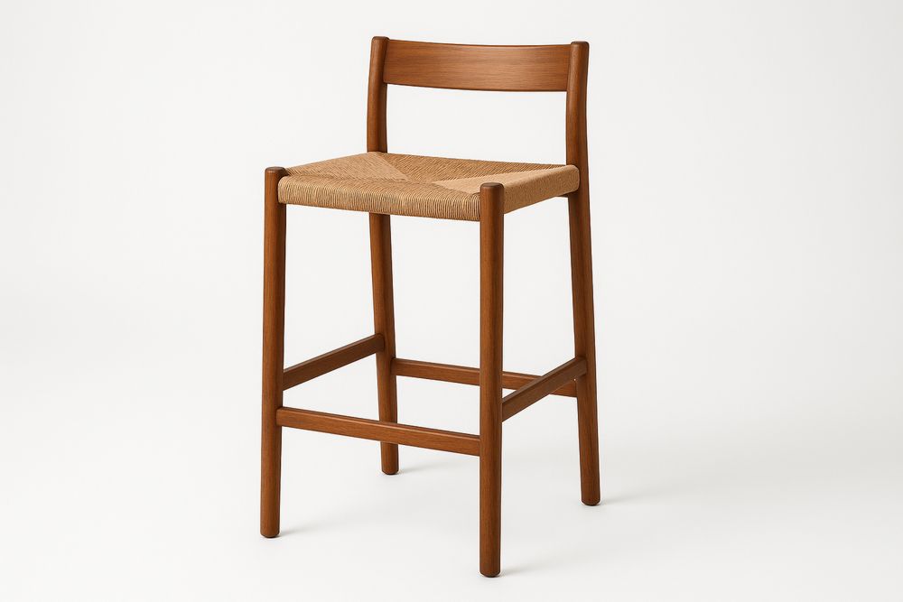 Bar Stool Teak Wood Frame with Rattan Seat Natural