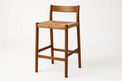 Bar Stool Teak Wood Frame with Rattan Seat Natural