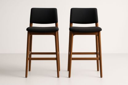 Set of 2 Black Fabric and Wood Bar Stools with Footrest