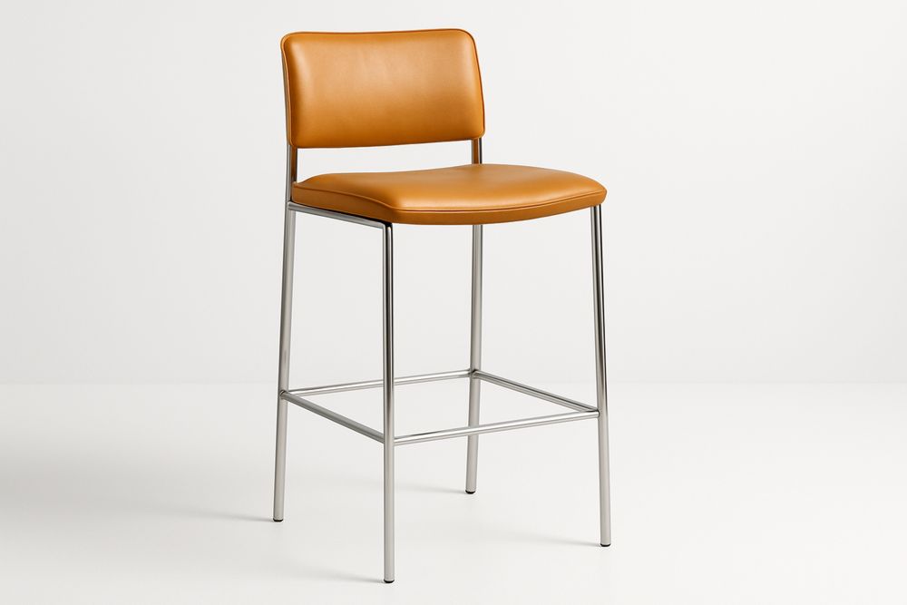 Tan Bar Stool with Chrome Frame and PU Leather Seat, Height 100cm