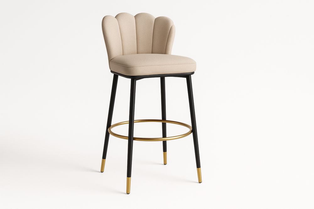 Beige Shell Back Bar Stool Polyester Upholstery Metal Legs with Gold Details 110cm