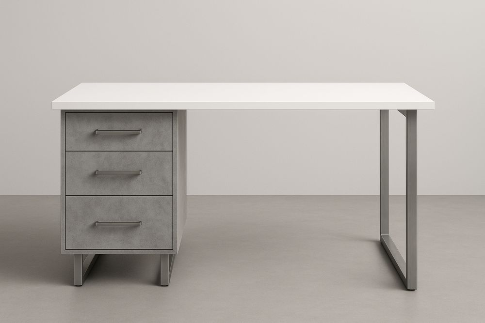 White Office Desk with Grey Drawers Steel Frame 160x75x75cm