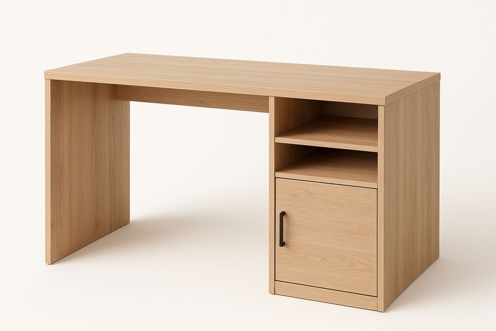 Oak Veneer Office Desk with Shelves and Cabinet 120cm