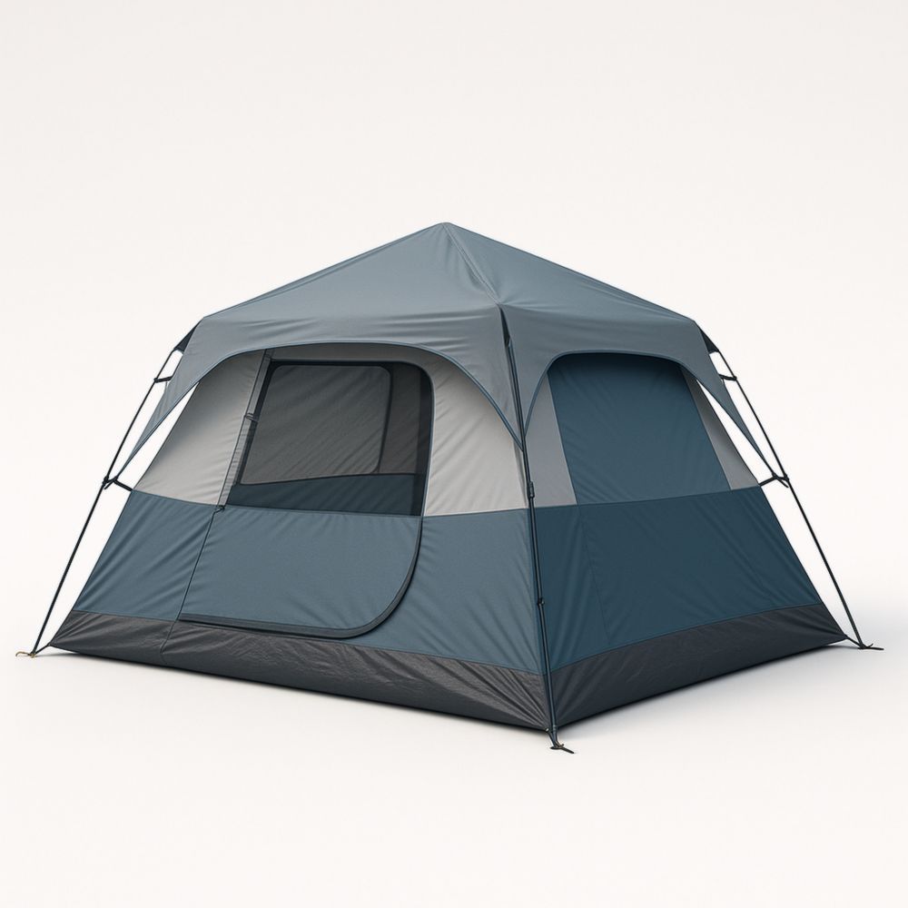 Camping Tent Square Shape Blue/Grey Polyester for 6 People