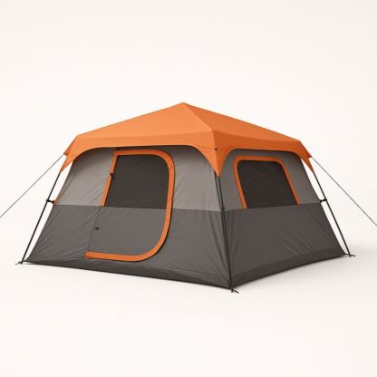 4-Person Orange/Grey Camping Tent with 210D Polyester and Steel Poles