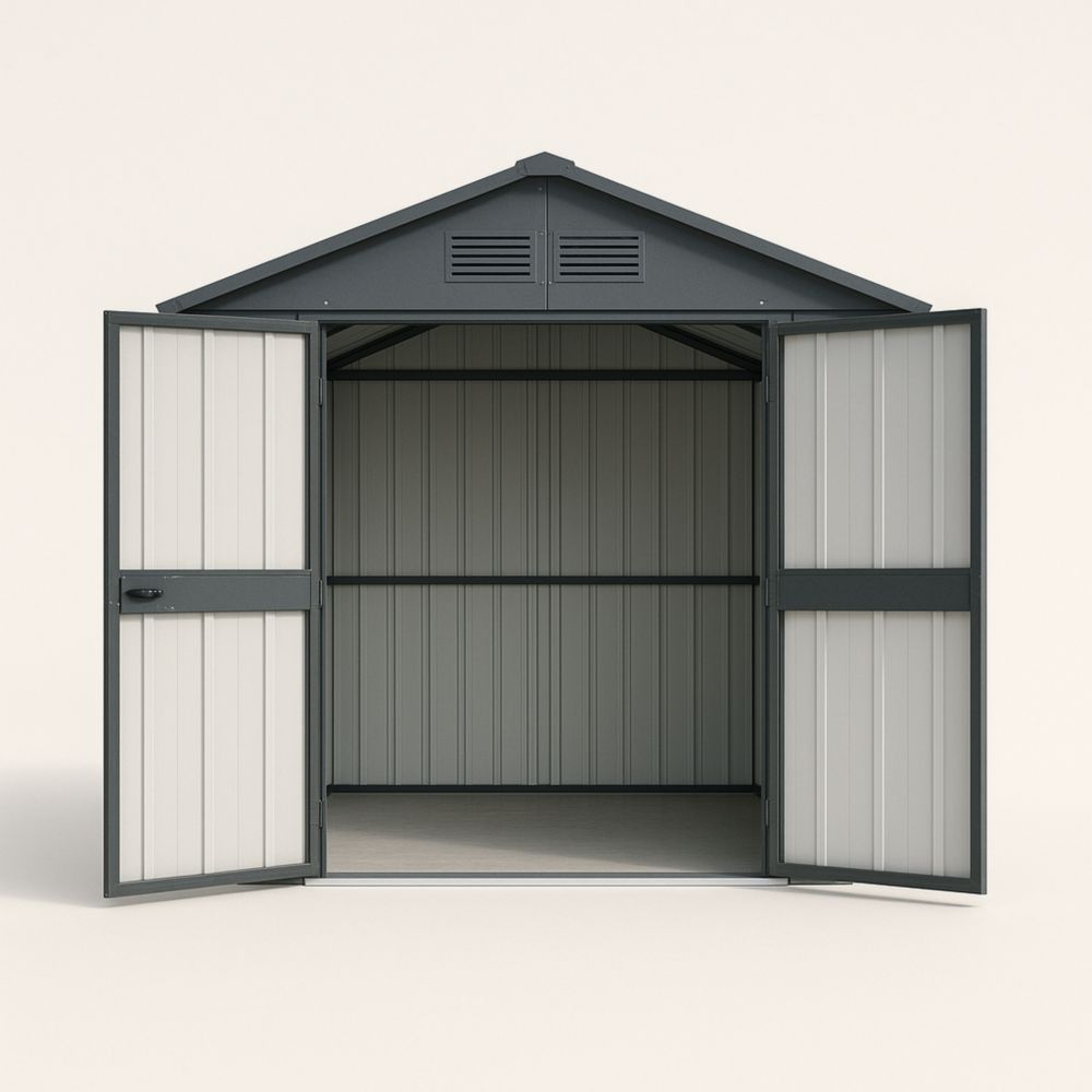 Outdoor Metal Storage Shed Double Door Grey 2.3m x 2m