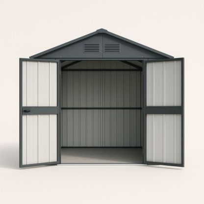 Outdoor Metal Storage Shed Double Door Grey 2.3m x 2m