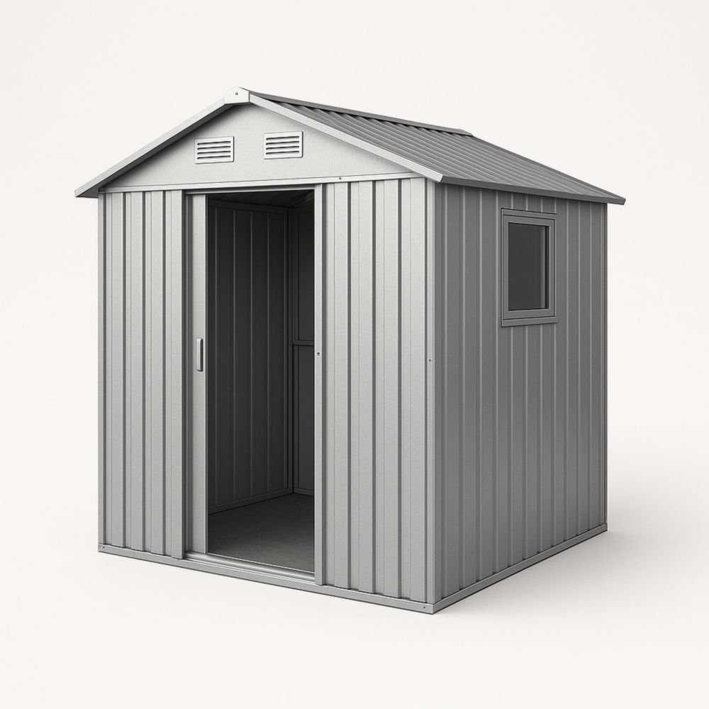 Metal Garden Shed Silver 203cm L x 122cm W x 186cm H with Ventilation