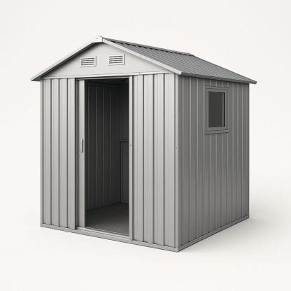 Metal Garden Shed Silver 203cm L x 122cm W x 186cm H with Ventilation