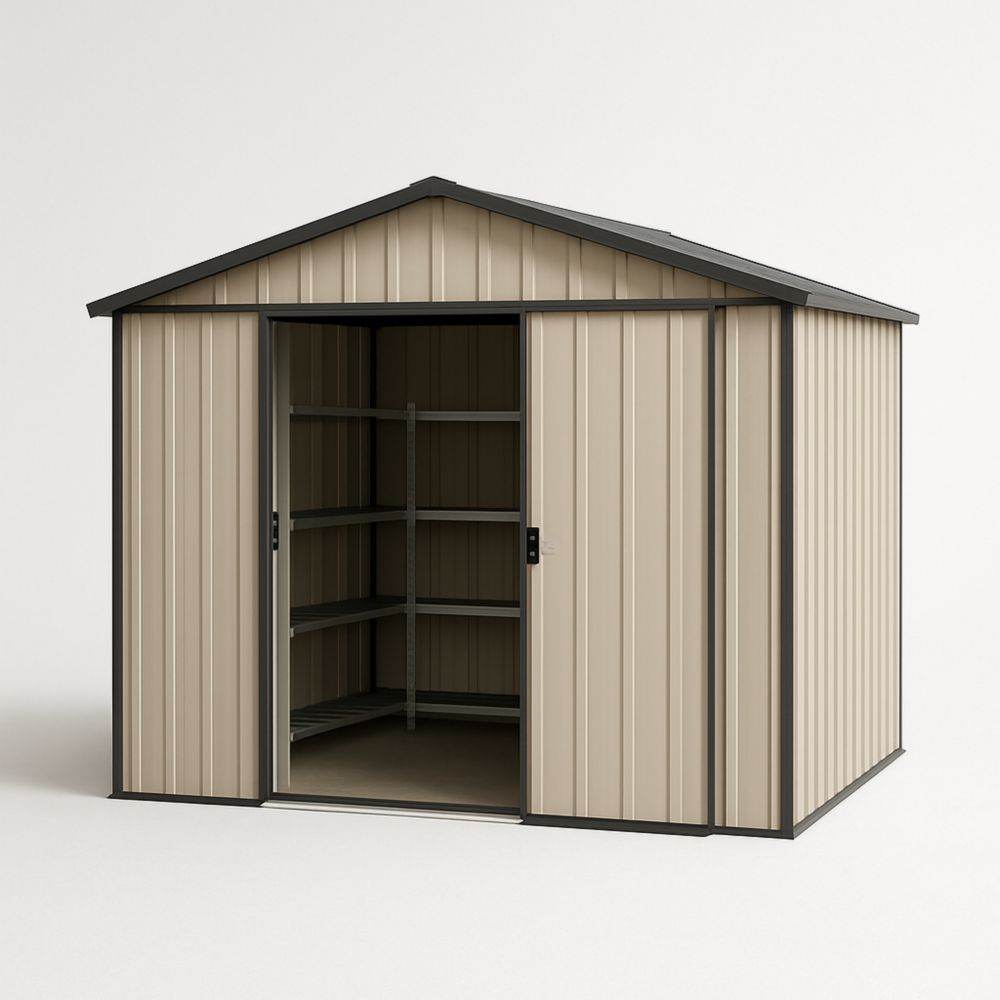 Outdoor Metal Shed Beige 2.5m x 2.5m x 2.2m
