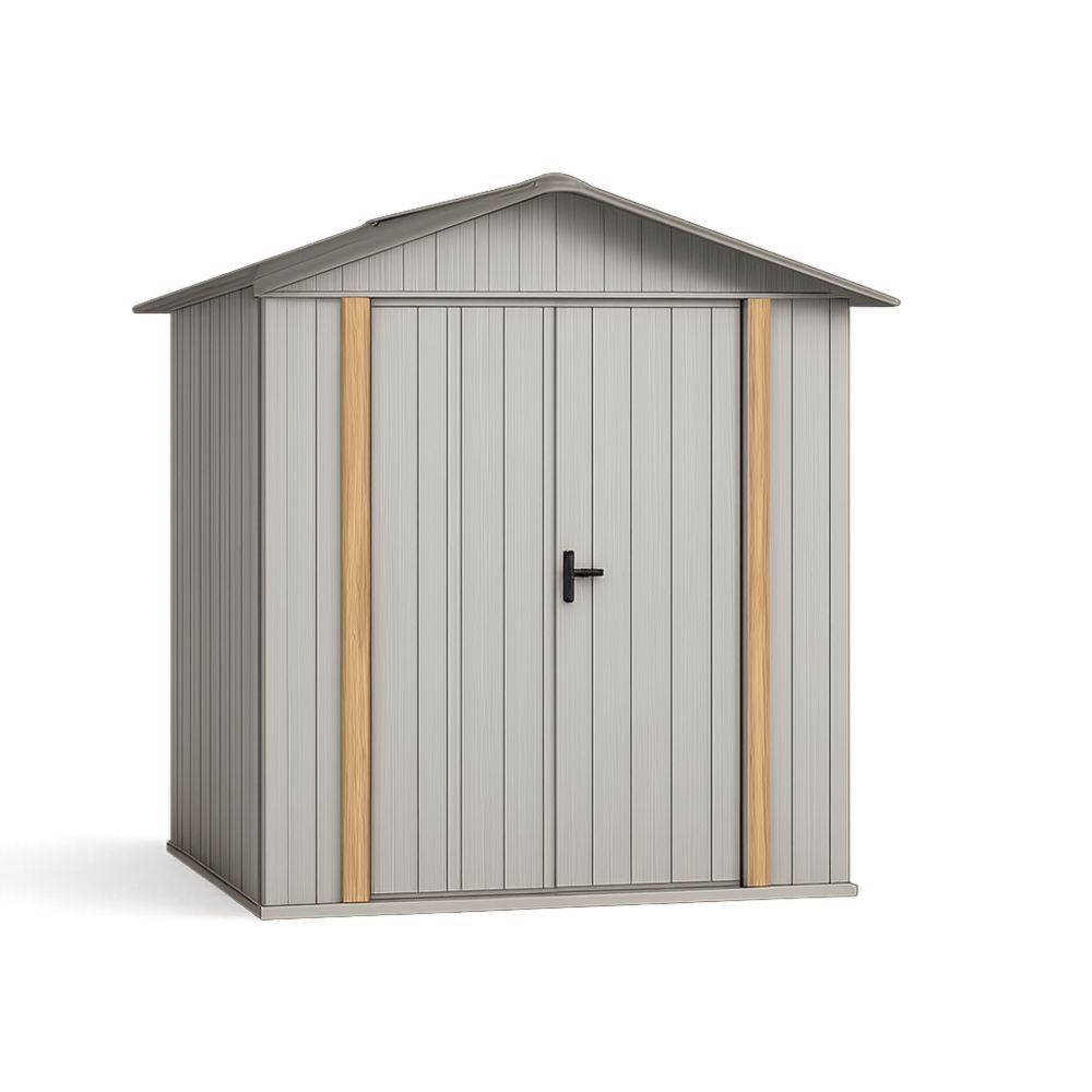 Metal Outdoor Storage Shed with Wood Accents 200cm x 150cm x 180cm Grey