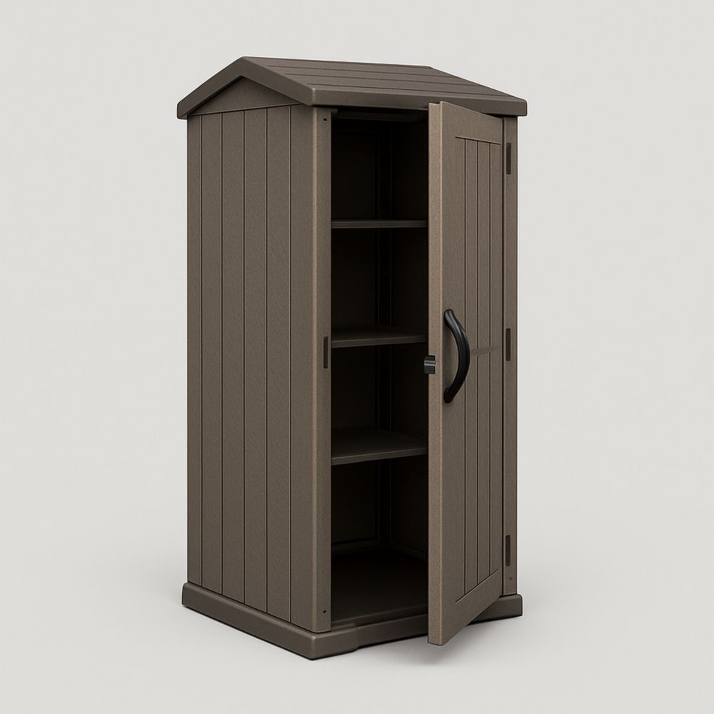 Outdoor Storage Shed Single Door Brown 130cm High 74cm Wide 51cm Deep Resin