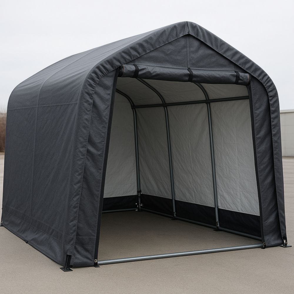 Grey Outdoor Storage Shelter with Steel Frame and Waterproof Fabric