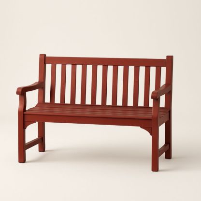 Wooden Outdoor Bench Red Slatted Back 120cm