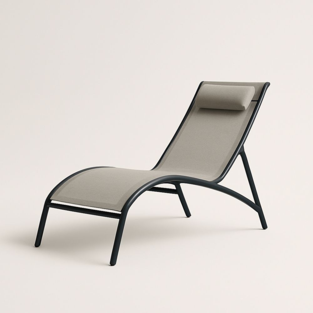 Outdoor Sun Lounger Beige Polyester Fabric with Black Aluminium Frame 200cm