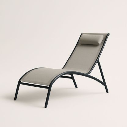 Outdoor Sun Lounger Beige Polyester Fabric with Black Aluminium Frame 200cm