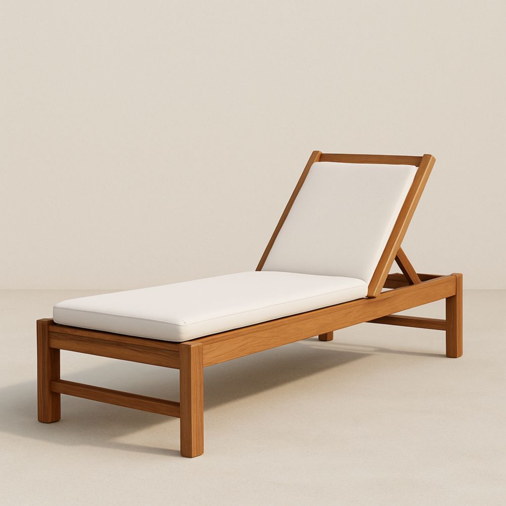 Teak Wood Sun Lounger with White Cushion
