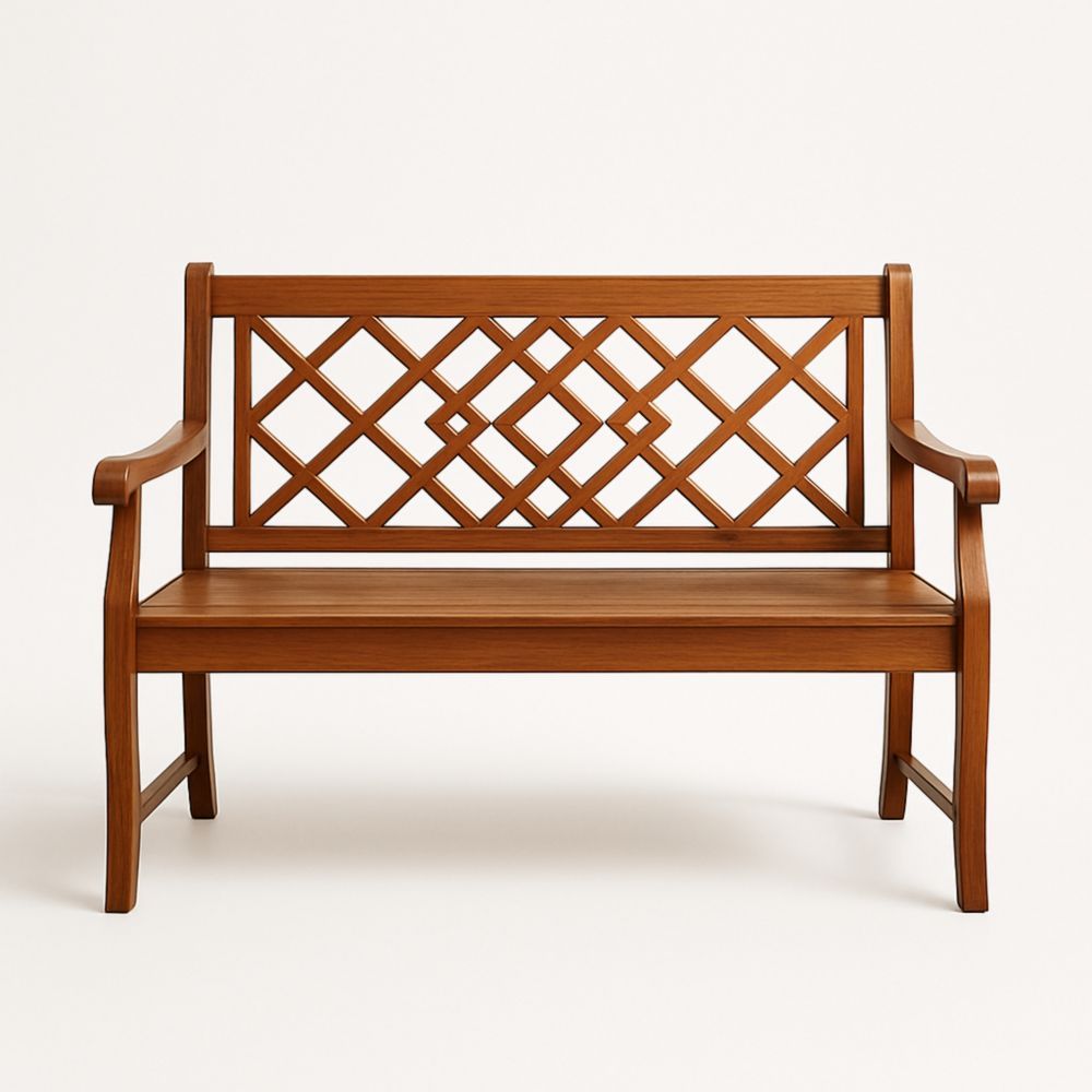 Wooden Outdoor Bench Brown Diamond Pattern Backrest 120cm