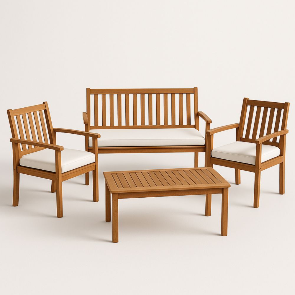 Outdoor Acacia Wood Furniture Set with Cushions Teak Finish