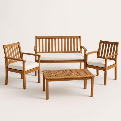 Outdoor Acacia Wood Furniture Set with Cushions Teak Finish
