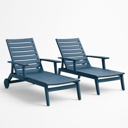 Outdoor Adjustable Aluminium Sun Loungers Set in Deep Blue