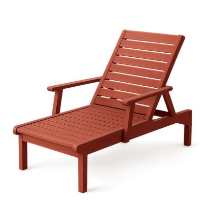 Outdoor Reclining Sun Lounger Chair Hardwood Slatted Design Red 195cm