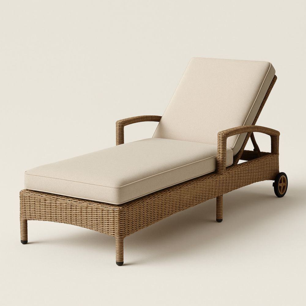 Outdoor Adjustable Wicker Rattan Lounge Chair with Beige Foam Cushion