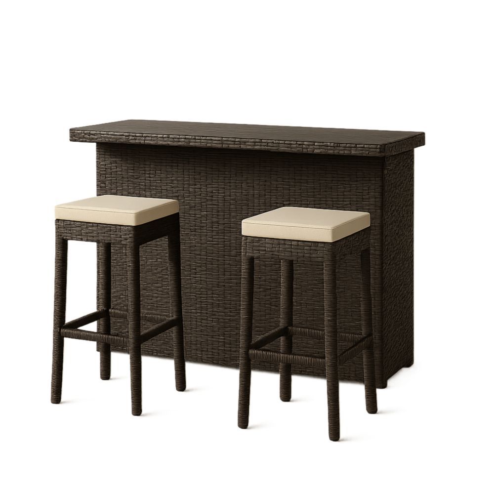 Outdoor Wicker Bar Table Set with Stools Brown/Cream