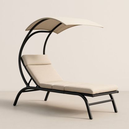 Outdoor Chaise Lounge with Canopy Beige Steel Frame Cushioned