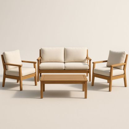 Outdoor Lounge Set Teak Frame with Beige Cushions