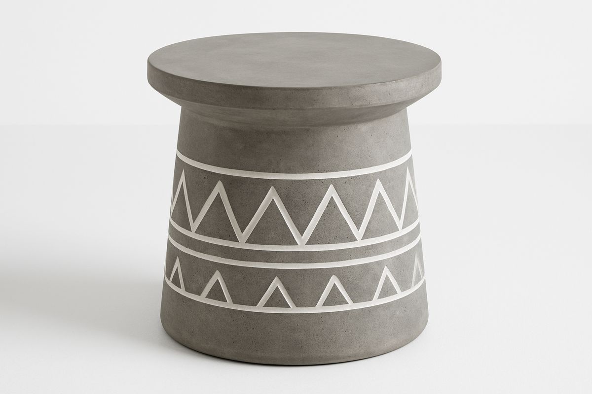 Concrete Side Table with Geometric Pattern, 45(H)cm Grey-Selorilto