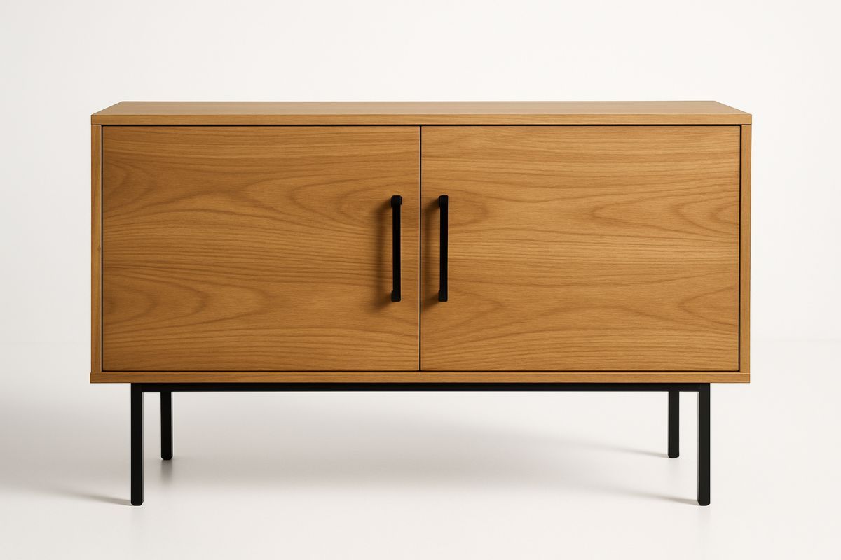 Oak  Cabinet with Black Steel Legs 80(W)cm-Selorilto