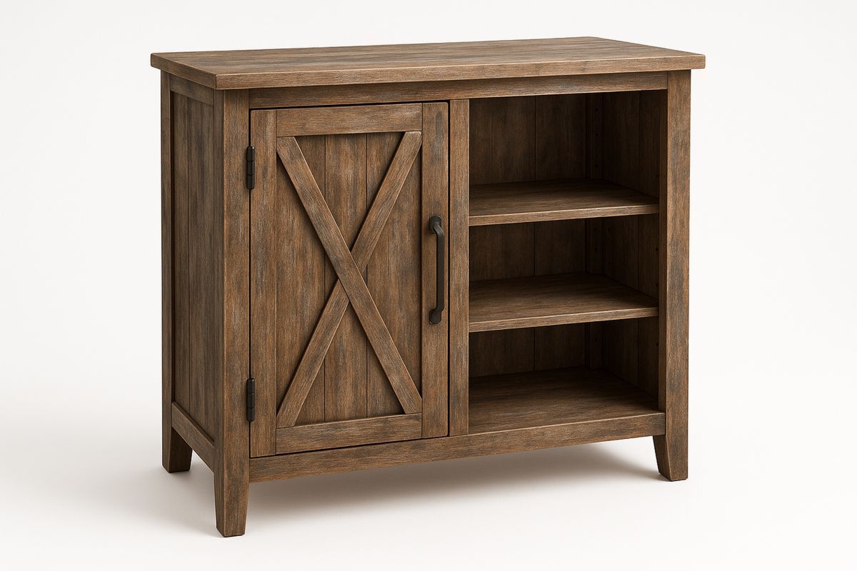 Pine Wood Sideboard Cabinet with X-Design Door and 2 Shelves - Brown-Selorilto