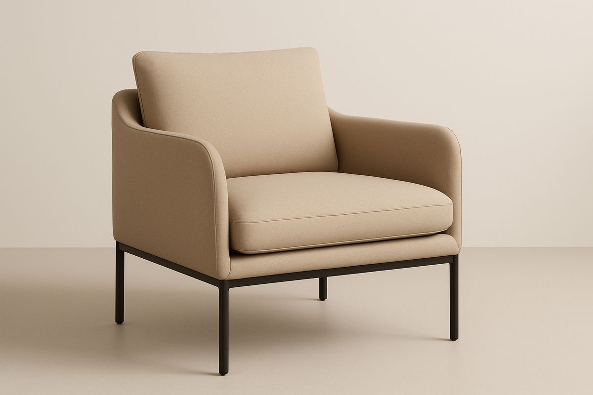 Beige Polyester Fabric Armchair with Steel Frame-Selorilto