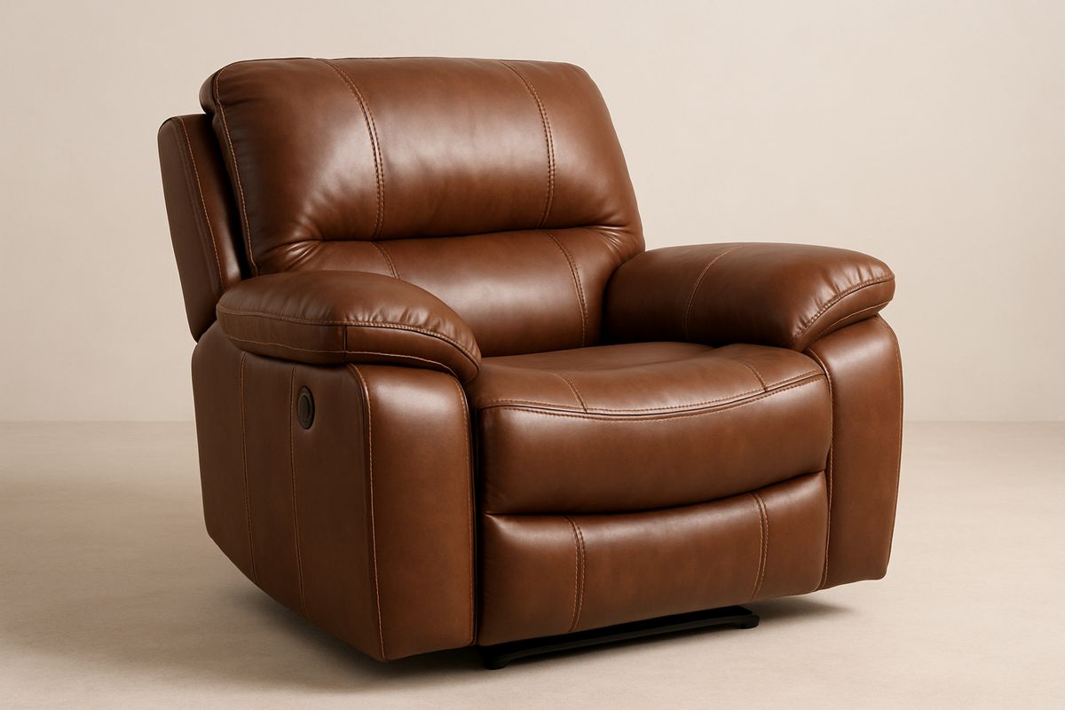 Brown Leather Recliner Chair with Polyurethane Foam 105cm Height-Selorilto