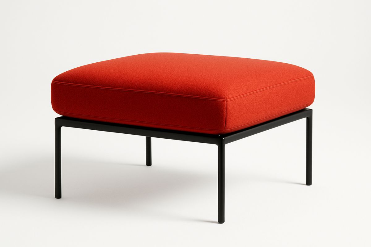 Red Polyester Fabric Square Ottoman with Black Steel Frame 60x60x45cm(L×W×H)-Selorilto